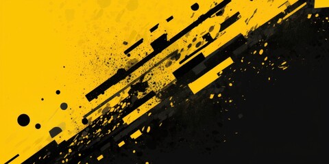 Black and yellow abstract background with brushstroke and halftone style, Generative AI