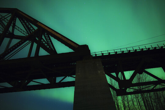 Mears Memorial Bridge And The Northern Lights; Alaska, United States Of America