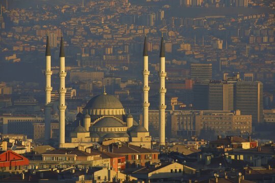 Kocatepe Mosque With Four Minarets At Dawn; Ankara, Turkey