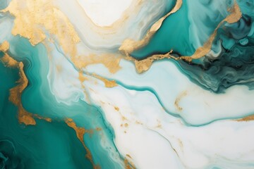 Close-Up Turquoise and Gold Marble Background with Elegant Texture and Copy Space