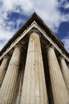 Corner Of Marble Temple Of Hephaistos Colonnade; Athens, Attica, Greece