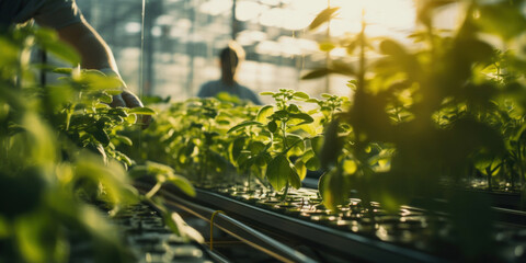 Gardener grows plants in a greenhouse