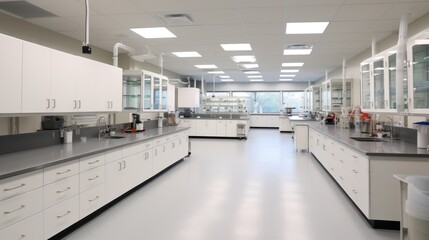 Naklejka na ściany i meble Science Laboratory room with Technological Microscopes