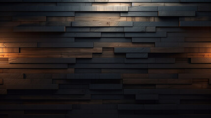 A dark wooden wall with a light shining on it, wooden wall background, Generative AI