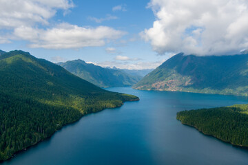 Lake Cushman and the Olympic Mountains of Washington State on a summer day