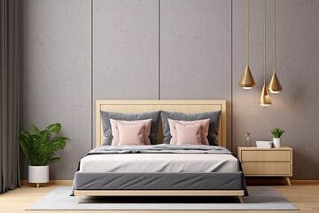 Cozy bedroom interior wall mockup, Generative AI 