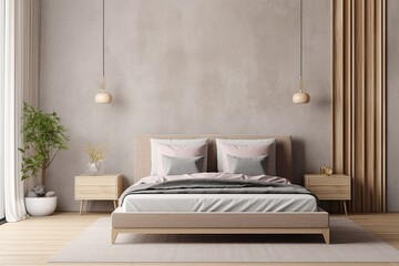 Cozy bedroom interior wall mockup, Generative AI 
