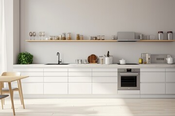Fototapeta na wymiar Modern white kitchen interior with furniture, kitchen interior with white wall, Generative AI 