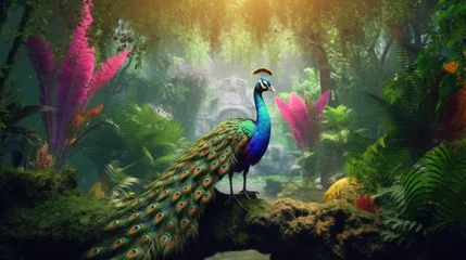 Rolgordijnen Peacock in the forest or jungle © Beny
