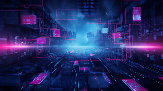 Vivid Blue and Neon Violet Data Mosaic for Advanced General Intelligence (AGI) - A Leap in Innovation and Human-like Cognition