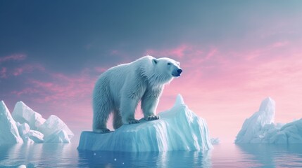 Polar bear above an iceberg in the arctic ocean - obrazy, fototapety, plakaty