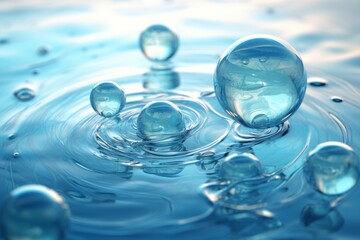 Sparkling Water Droplets on Vibrant Blue Background, High Definition Wallpaper