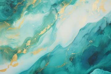 Turquoise, Blue, and Gold Marble Background with Elegant Copy Space