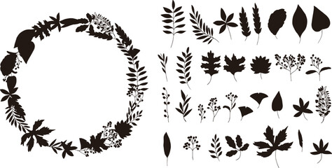 Fototapeta premium 秋の植物ベクターイラスト。秋の紅葉と木の実の背景セット。可愛い落ち葉のベクターイラスト。Autumn plants vector illustration. Autumn leaves and nuts background set. Cute falling leaves vector illustration.