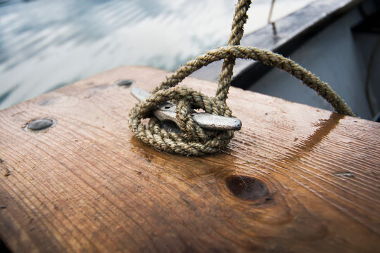 Rope Tied To A Skiff In Kachemak Bay, Kenai Peninsula; Alaska, United States Of America