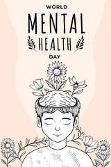 vector hand drawn world mental health day vertical banner
