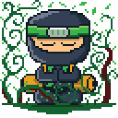 8 bit pixel leaf and ivy jutsu's green ninja vector illustration