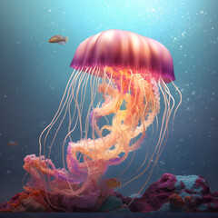 Fototapeta premium Beautiful jellyfish are looking for food