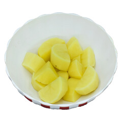 Sliced potato in a pot isolated