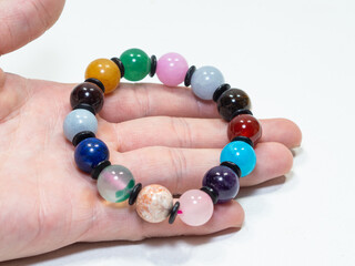 Gemstone jewelry display on white background