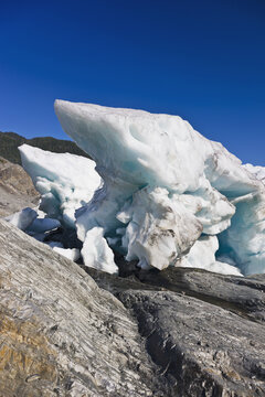 Seracs At The Retreating Edge Of Mendenhall Glacier; Juneau, Alaska, United States Of America