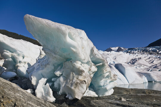 Seracs At The Retreating Edge Of Mendenhall Glacier; Juneau, Alaska, United States Of America