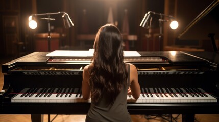 pianist player. Woman with classical musical instrument