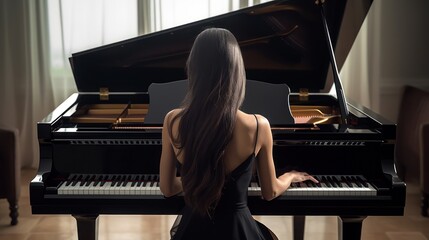 pianist player. Woman with classical musical instrument
