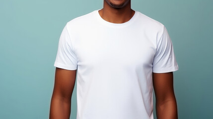 Smile man fit in Frame wearing bella canvas white shirt mockup,  isolated color background