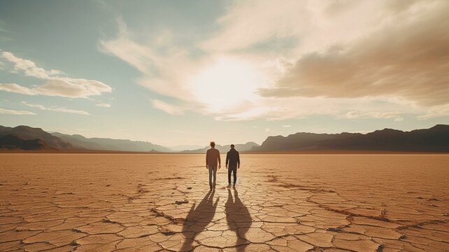 Twp people walking in the desert