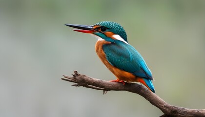 The common kingfisher birds with blue colored feathers staying in the branch.