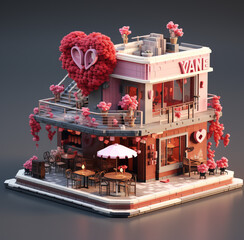 Puzzle-Like Valentine Cafe: Voxel Art Meets Romance