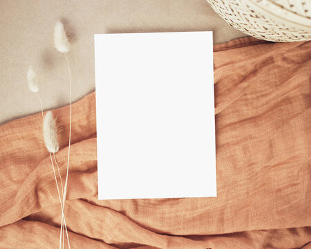 Top View Blank Paper For Flyer And Invitation Mockup