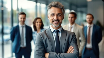 Male CEO and Multicultural Business People standing in Office, Confidence and success, Equality and Diversity.