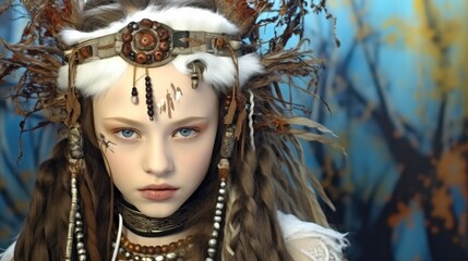 Portrait of Daughter of the shaman of the tribe.