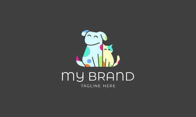 polka dots cat and dog logo. cute and colorful style
