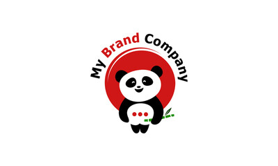 panda holding bamboo logo character style in circle red background. funny and cute