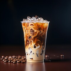 Iced coffee, featuring a chilled glass filled with cold brew, coffee beans, and ice cubes, offering a revitalizing morning pick-me-up and a taste of the coffeehouse culture. - 647503962