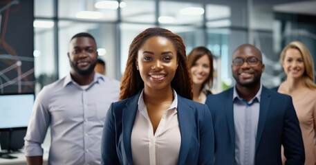 Obraz premium Confidence and success, Happy Group Of Business People Standing in the Office.