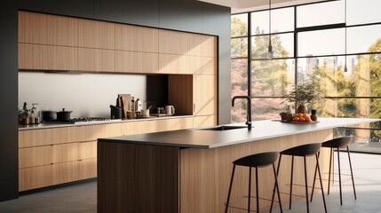 Modern Kitchen design with open concept and bar counter.