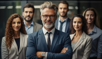 Male CEO and Multicultural Business People standing in Office, Confidence and success, Equality and Diversity.