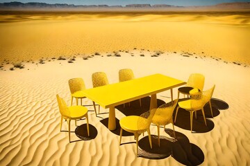 yellow table setting at the desert
