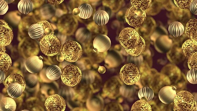 CHRISTMAS Golden Baubles Swirl Background LOOPTILE. This footage is loopable and tileable and can create an infinite seamless background texture.