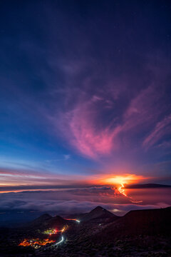 Stunning view of the 2022 eruption and lava flow of Mauna Loa Volcano, Big Island of Hawaii, USA
