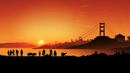 Naklejka premium world famous landmark silhouette style with row design on sunset time, vector illustration