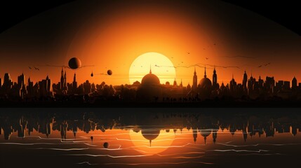 world famous landmark silhouette style with row design on sunset time, vector illustration