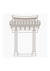Editable Outline Traditional Korean Hanok Door Building Vector Illustration for Artwork Element of Oriental History and Culture Related Design