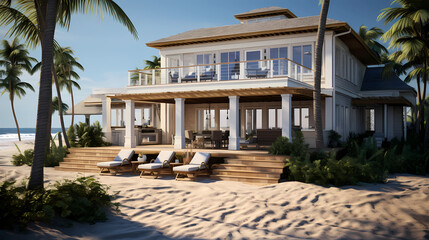 Fototapeta na wymiar Beach Style Villa with Outside Deck