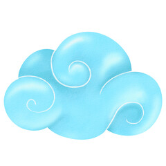 Chinese cloud: a playful, cartoonish blue element with white accents. for designs with an Eastern flair, a sense of warmth and tradition. for web advertising decor. watercolor isolated illustration