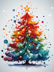 Artistic colorful christmas tree in pop art style
